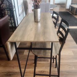 New 3 Piece Counter Height Kitchen Dining Set with Storage and Drop Leaf