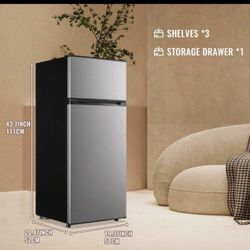 WANAI 4.5 Cu.Ft. Compact Refrigerator With Freezer - 2-Door Dorm Fridge With Adjustable 7-Level Thermostat, Compressor Cooling For Home, RV, College D