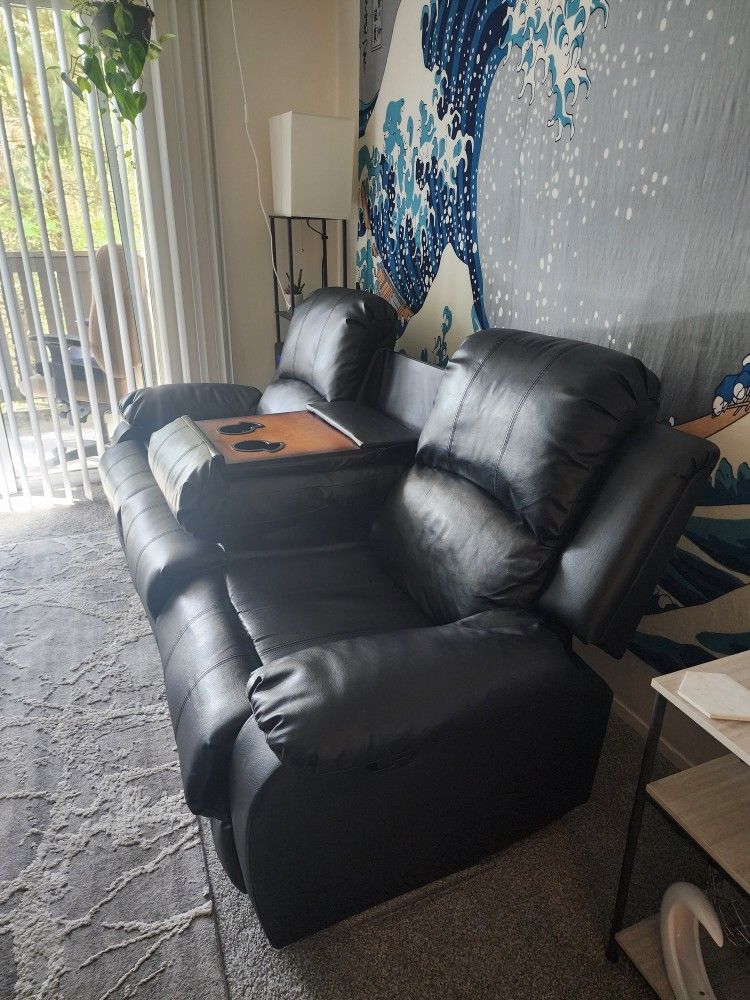 Black Faux Leather Couch