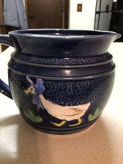 Vintage Dark Blue Ceramic Creamer with Geese $6.00
