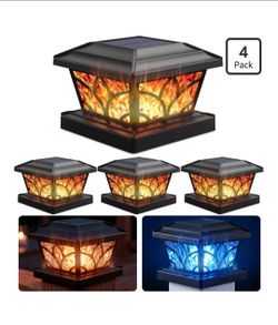 Solar Flame Effect Fence Post Cap Lights 4 Pack