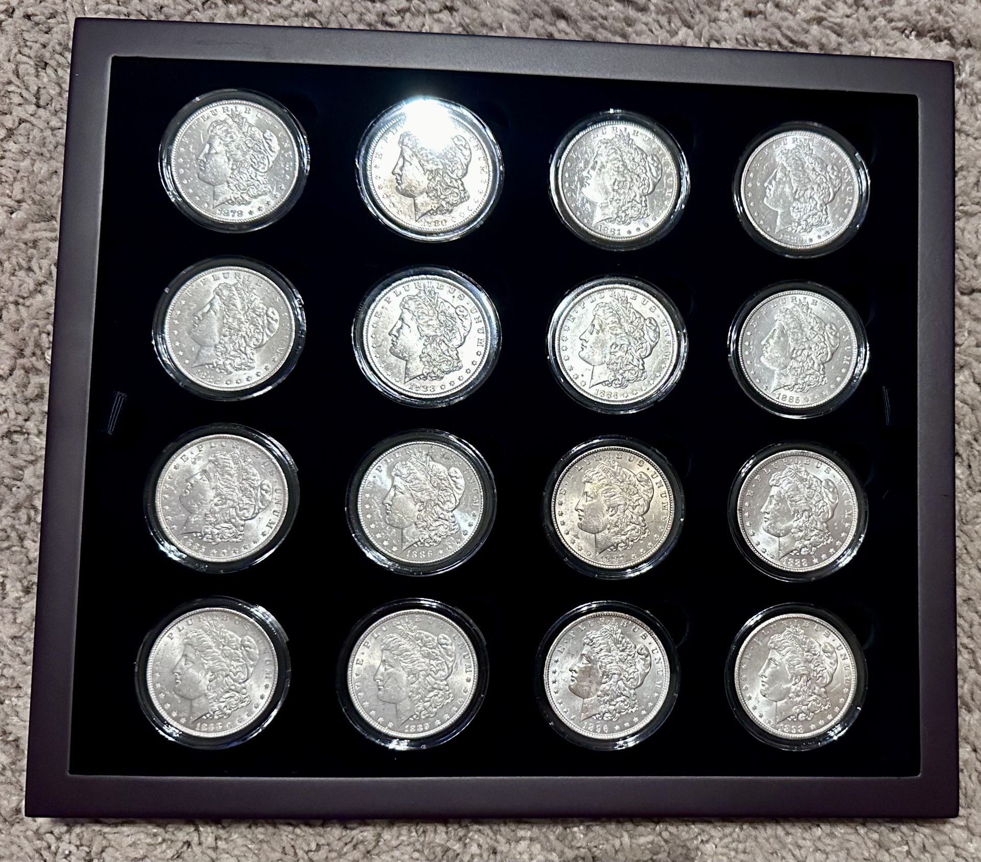 20 Morgan Silver Dollars With Display Case