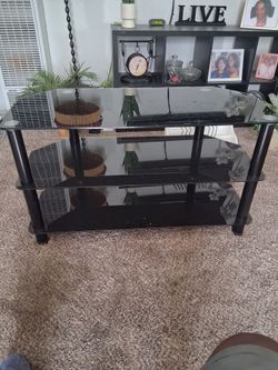 3-Tier Black Glass TV Stand