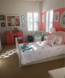 Pottery barn kids twin bed dresser night stand ( furniture )simply white ( trundle not included)