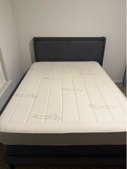 Queen Bed Set w/ 8” Foam Mattress, Storage Headboard & Charging Station + Box Spring