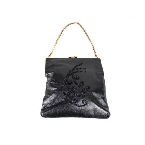 Rare Vintage Walborg Belgium Black Beaded Evening Bag – Art Deco Style – Chain Handle – Fair Condition