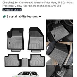 KUST Floor Mats for Jeep Cherokee 2016-2023 (Not for Grand Cherokee), for Cherokee All Weather Floor Mats, TPE Car Mats Front Rear 2 Row Floor Liners,