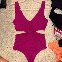 Pink Ribbed Cut-Out Bodysuit