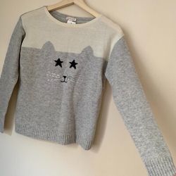 Crewcuts Girls size 12 ivory great cat graphic Long Sleeve Sweater Sweatshirt Top Shirt 