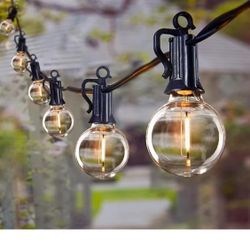BRIGHTOWN - LED OUTDOOR STRING LIGHTS PATIO LIGHTS 100FT 104 LED BULBS - BLACK