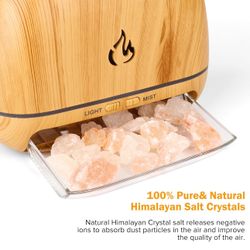 3-in-1 Ultrasonic Essential Oil Diffuser & Himalayan Salt Lamp Diffuser & 7 Colors Changing Oil Diffuser,100% Pure Himalayan Pink Salt Rock, Waterless