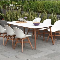 BRAND NEW Open Box 7 Piece 100% FSC Solid Wood Patio Dining Set In White | Ideal Furniture Set For Outdoor
