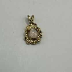 VINTAGE Gold Tone Opal Stone Small 1/2" Teardrop Pendant Charm