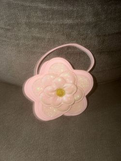 Cat & Jack Girls Mini Pink Floral Flower Faux Leather Zip Crossbody, Glitter