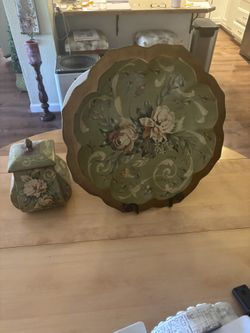 Decorative Large Plate And Matching Jar