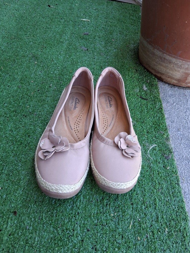 Womens Pink Clark Leather Slipon Shoes Sz 7.5