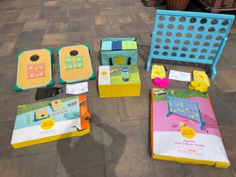 3 Like New Kids outdoor games, beanbag toss set, jumbo Tumble Tower & 4 in a Row