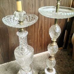 Antique Vintage Italian Crystal Lamp And Standing Ashtray