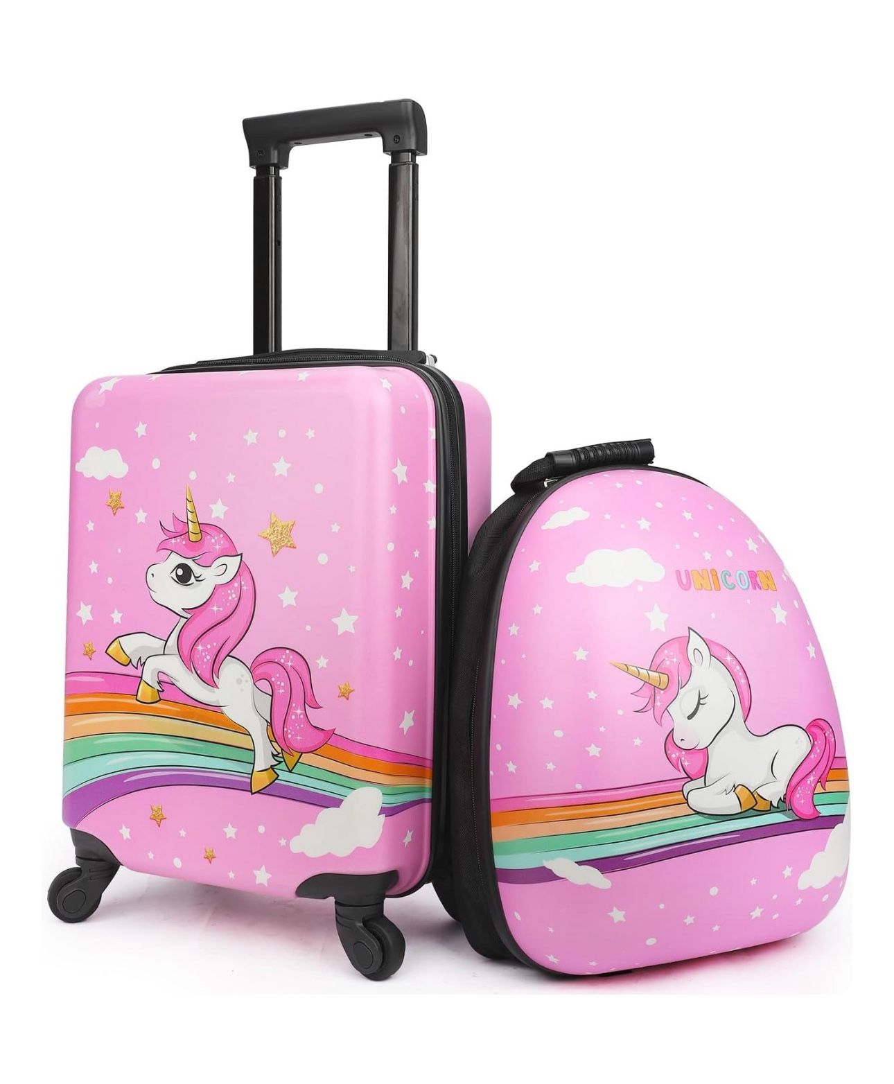 Kids Suitcase for girls, 16" Hardside Unicorn Kids Luggage Set with Spinner Wheels and Backpack,