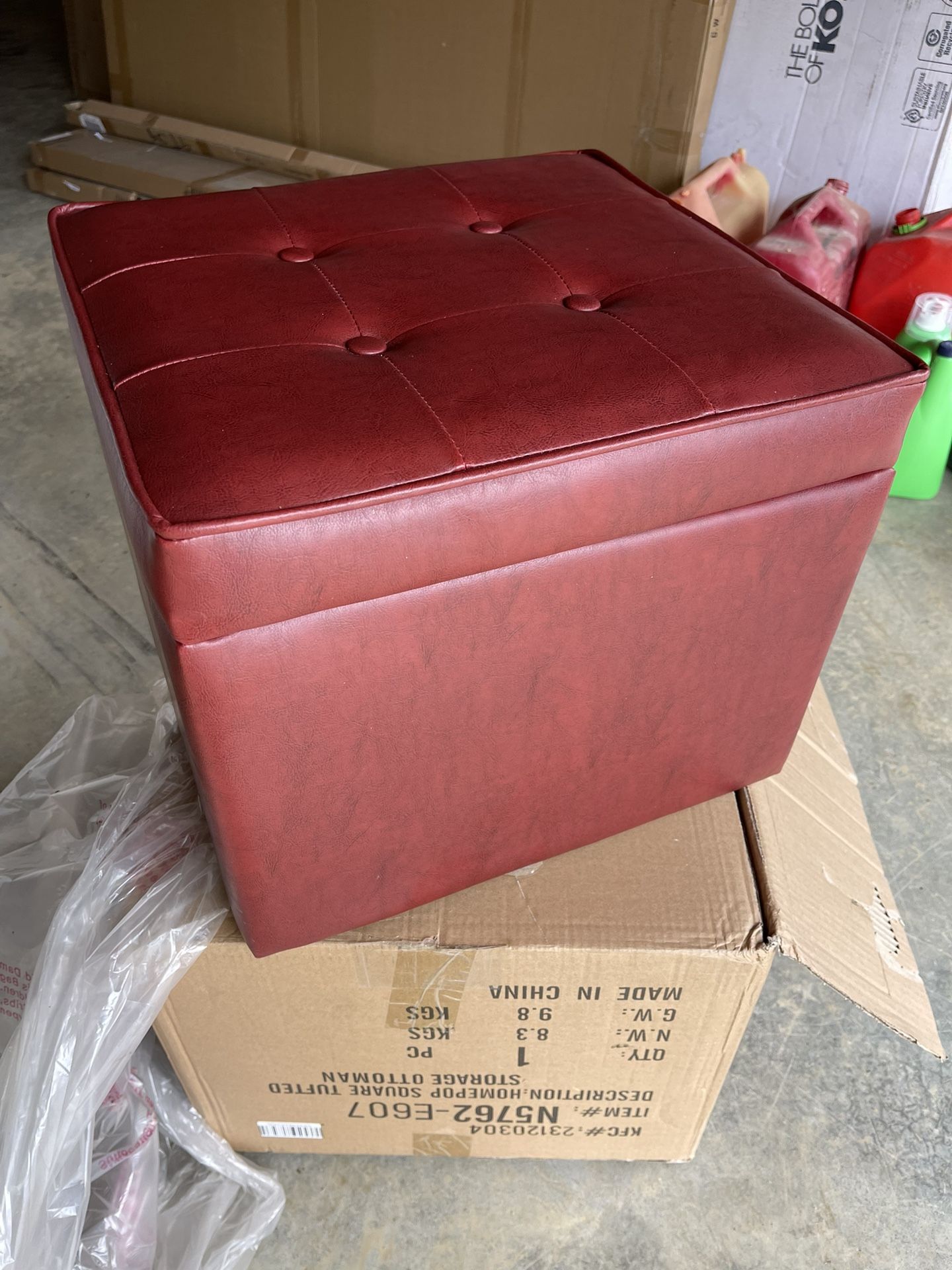 Red Leather Ottoman By HomPop *NEW*