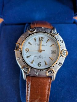 Vintage Sergio Valente Mens Watch 39mm White Dial Leather Luminous