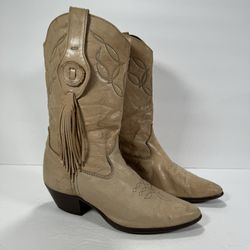 Laredo Vintage Cream Leather Fringe Western Cowboy Boots Women’s Size 6M