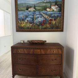 Antique Mahogany Bow Front Dresser – Inlaid Detail & Brass Hardware