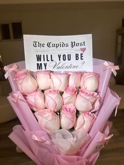 newspaper bouquet with 12 pink roses📰💕🎀