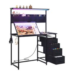 Adjustable Drafting Table with 4 Drawers, Art Craft Workstation, 50° Tilting Drawing Desk, Artist Table for Home Office Reading, Writing, Crafting