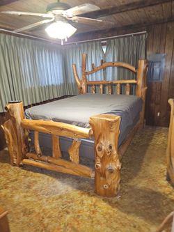 adjustable base Rustic Log Wood Bed Frame with Adjustable Base