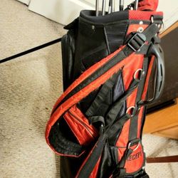GOLF CLUBS (Set Of 7) &  Black & Red PRECEPT Golf Bag