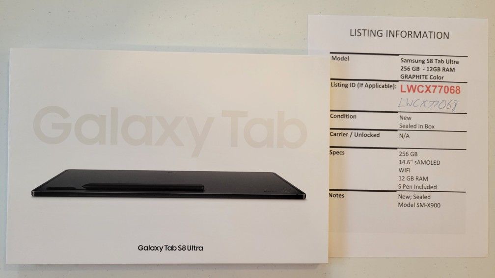 Samsung Galaxy S8 Ultra Tab Tablet 256GB New, Sealed With S Pen