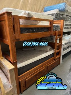 Triple twin bunk bed oak with trundle cama nueva colchones