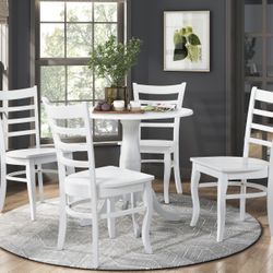5PC White Round Dining Table Set 