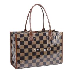 Checkered Tote Bag with Clear Overlay