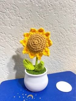 Crochet Sunflower in White Pot