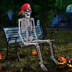 Halloween Decorations - 5 Ft Placeable Halloween Skeleton - Full Body Life-Size Skeleton Prop with Movable Joints for Halloween Outdoor Yard Haunted H