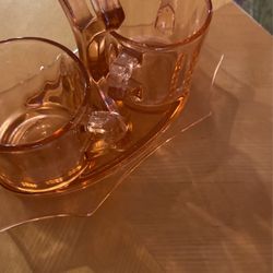 Pink Depression Glass Sugar, Creamer, And Tray