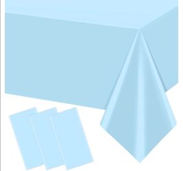 3Pcs Light Blue Tablecloths,Disposable Plastic Tablecloth,Waterproof Baby Blue Rectangle Table Cover for Graduation Birthdays Weddings Anniversary Par