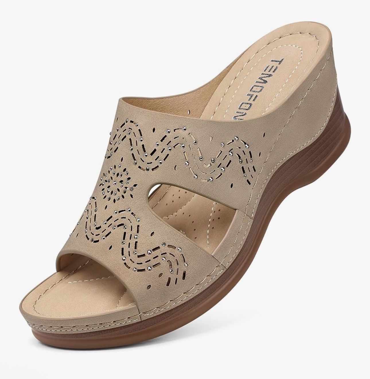 TEMOFON Women Wedge Sandals Summer: Comfortable Walking, Rubber Sole, Soft Leather, Dressy Casual Slip on Sandal Shoes 6.5