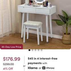 White Vanity Table with LED Mirror & Bench