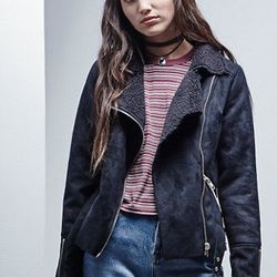 Womens Medium Faux Suede Moto Jacket 