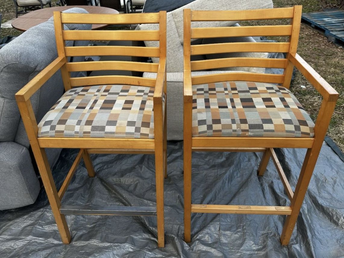 Pair solid wood stools 