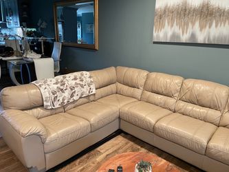 Beige Leather Sectional Sofa