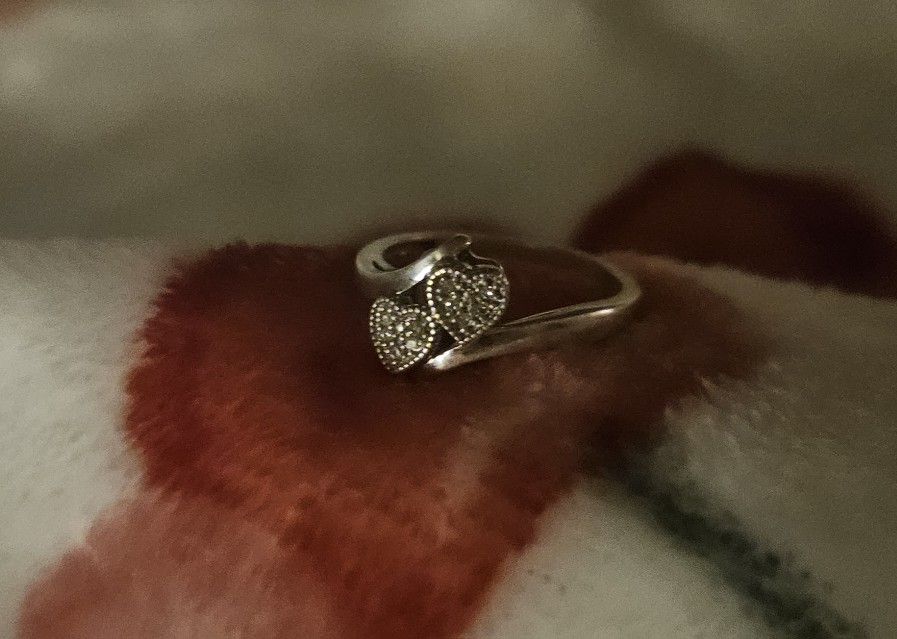 Double Heart Diamond Cluster Ring Sterling Silver