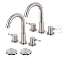 (SET OF 2)Bathroom Faucet 3 Hole, Brushed Nickel Bathroom Sink Faucet with Pop Up Drain, 8 inch Widespread Bathroom Faucet with 360° Swivel Spout, 2 H