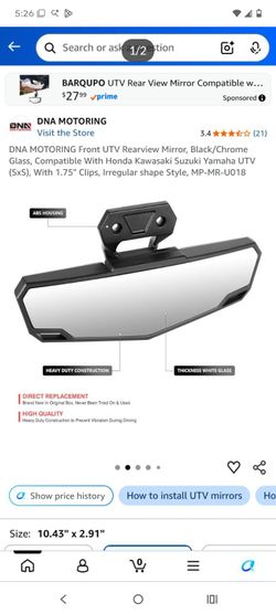 Kawasaki,Honda, Yamaha, Suzuki UTV rear view mirror