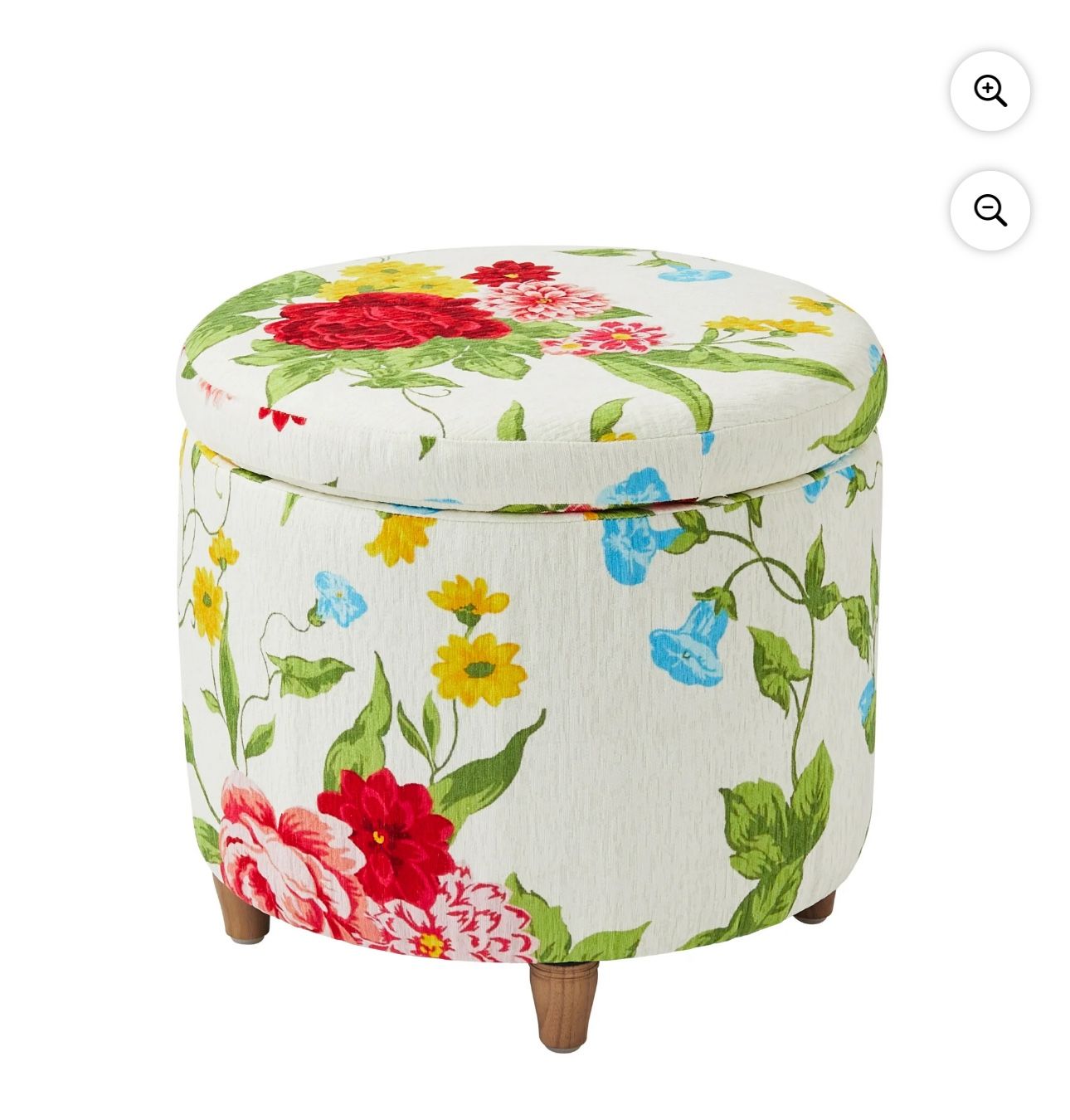 The Pioneer Woman Vintage Floral Fabric Round Storage Ottoman, White