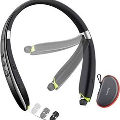 new Bluetooth Headset, 2022 Upgraded Neckband Bluetooth Headphones with Retractable Earbuds, Noise Cancelling Stereo Earphones with Mic, Foldable Wire