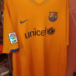 2006 Vintage Nike Barcelona Authentic Soccer Jersey Men's XXL Orange Y2K